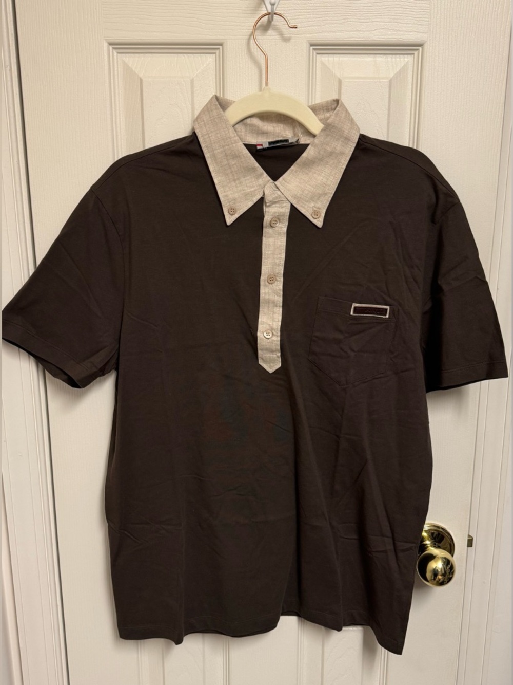 Prada Brown Short-Sleeve Polo with Cream Contrast Collar